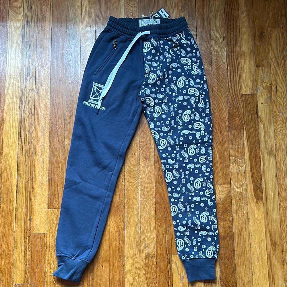 Blue and White Jogger Sweatpants with Abstract Design